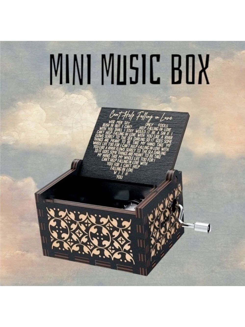 Engraved Hand-Crafted Hand-Operated Crank-Style MINI Wooden Music Box NWT